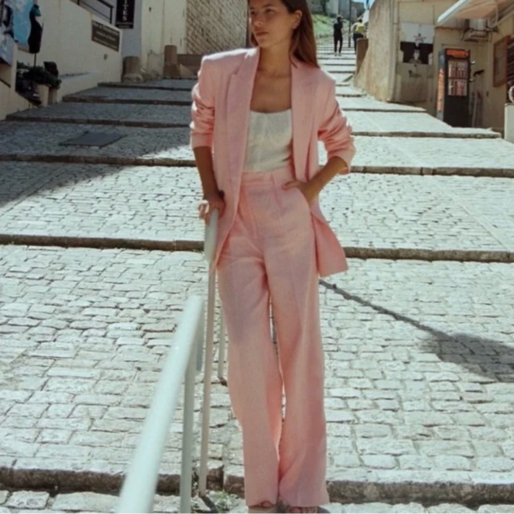 ZARA 100% LINEN PINK PANT SIZE M